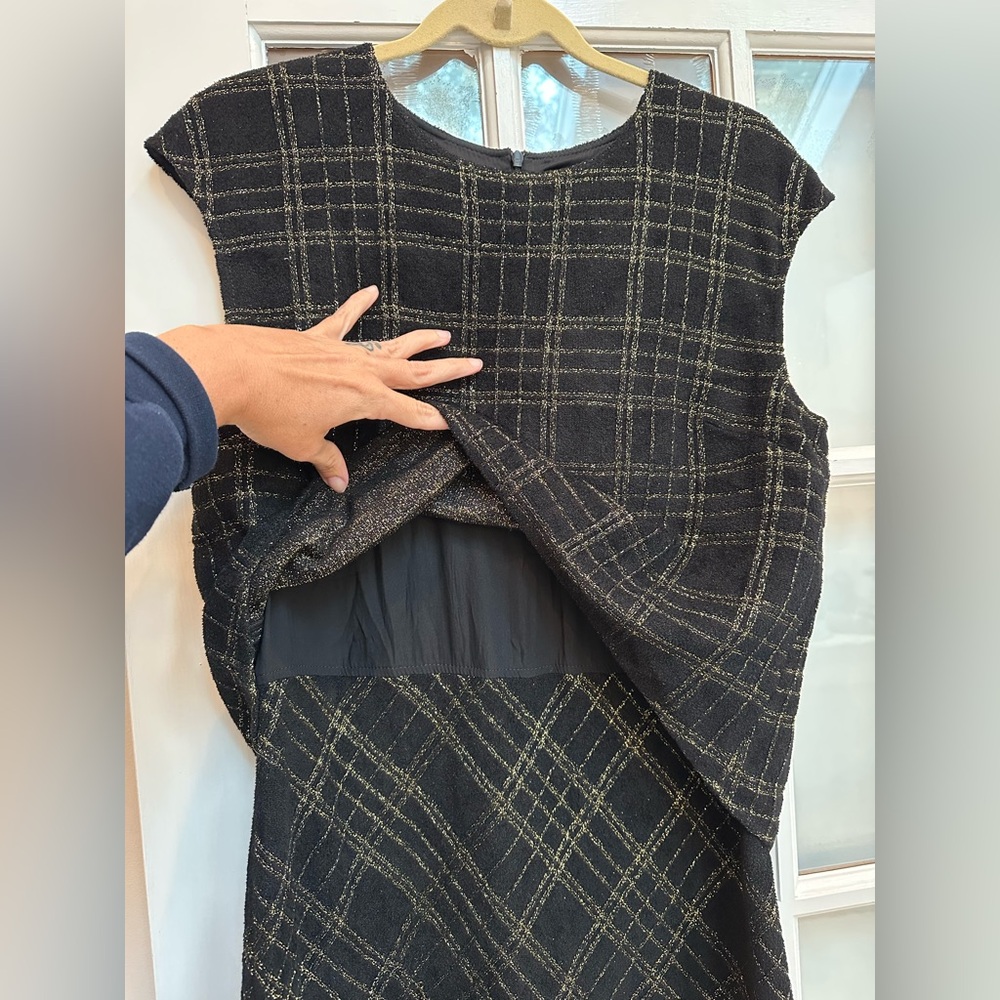 St. John Couture Collection Black Gold Metallic Shimmer Wool Dress Size 10 Med - Picture 5 of 16